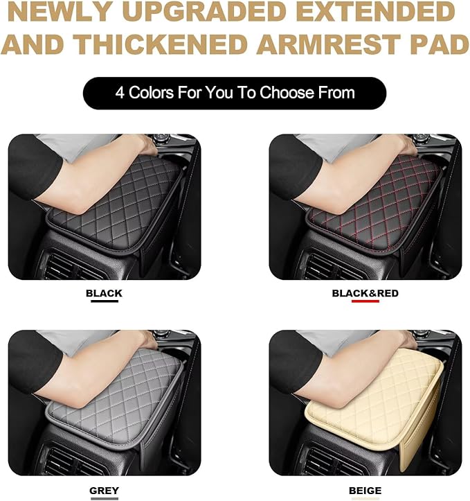 YORKNEIC Center Console Cover Fit for Ford - Middle Console Cover with 2 Storage Pocket,Faux Leather Waterproof Anti-Scratch Car Armrest Cover Protector(001Grey)