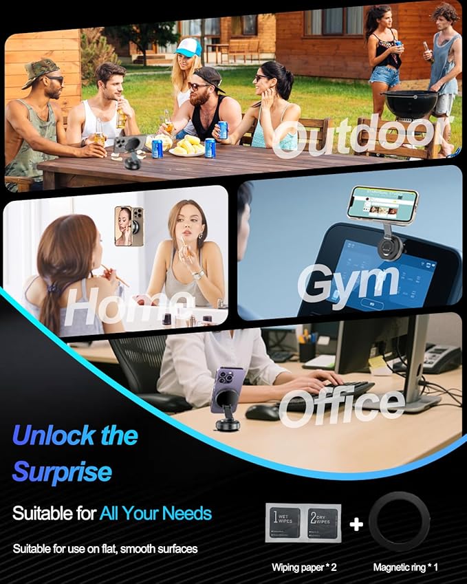 Vacuum Magnetic Car Phone Holder 360° Strongest 120LBS Ultra Suction Cup Phone Mount for MagSafe Dashboard Cell Phone Holders for Your Car/Gym/Mirror Bracket for iPhone 17 & Android, Car Accessories