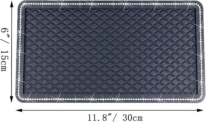 Anti-Slip Car Dash Grip Pad for Cell Phone, Keychains, Sun Glasses,Stand,New Handmade Crystal Rhinestone Mat for Navigation Cell Phone 11.5 x 6 inch (Black)