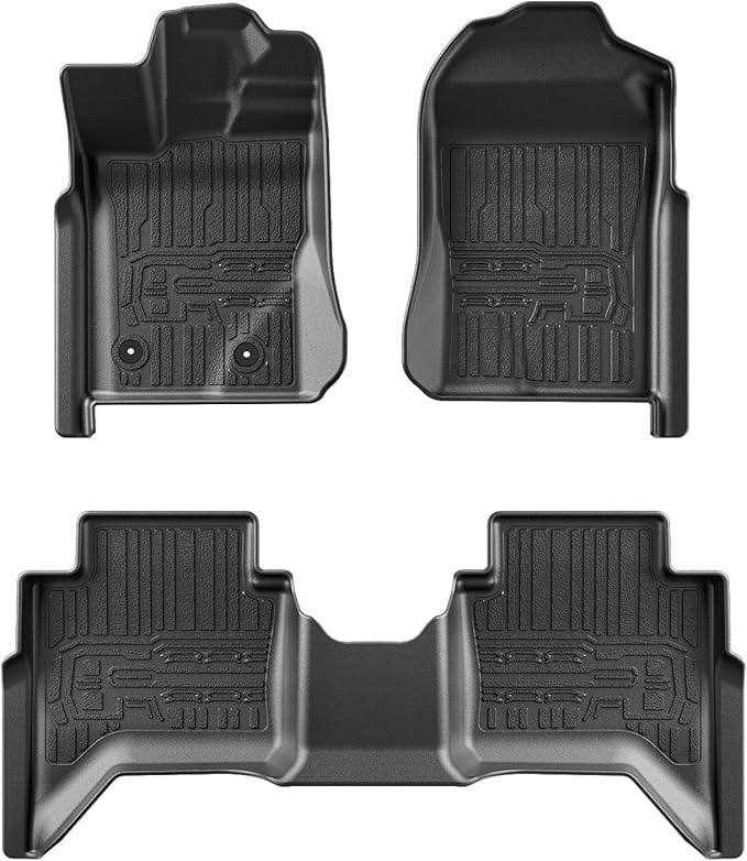 TripleAliners Floor Mats Compatible with Ford Ranger 2024-2025 SuperCrew Accessories All Weather Custom Fit 1st & 2nd Row TPE Truck Floor Liners Black