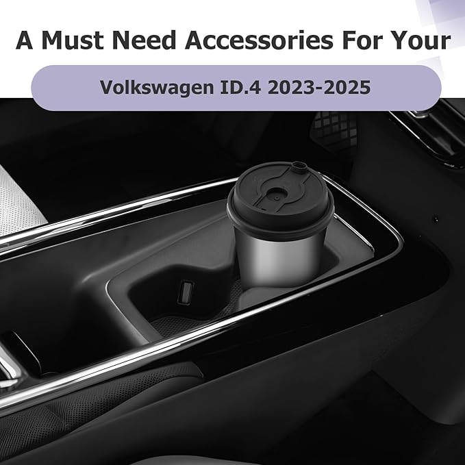 LUWU 2025 VW ID4 Center Console Cup Holder Compatible with 2023 2024 2025 VW ID.4 Limited/Pro/S Limited/AWD Pro/Pro S/AWD Pro S/AWD Pro S Plus Accessories Center Console TPE Material Cup Holder Insert