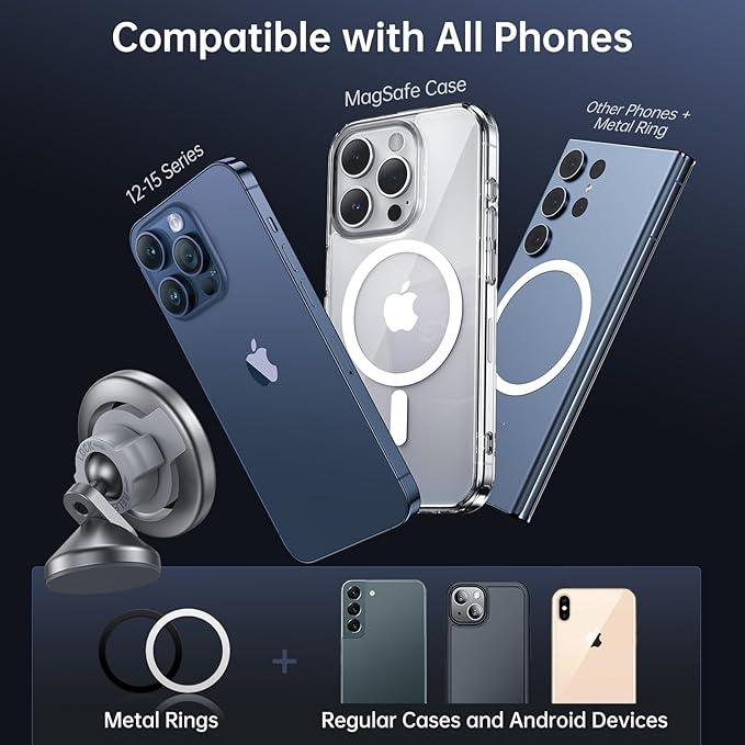 SYNCWIRE for MagSafe Car Mount - Kevlar Material Magnetic Phone Holder for Car Dash,360° Rotation Strong Magnets Car Phone Holder Compatible iPhone 17 Pro Max Air 16 15 14 13, MagSafe Car Accessories