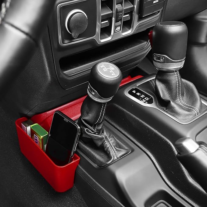 RT-TCZ for Jeep JL Shifter Storage Tray, Center Console Side Pocket for Jeep Wrangler JL JLU Gladiator JT 2018 up Red Interior Accessories