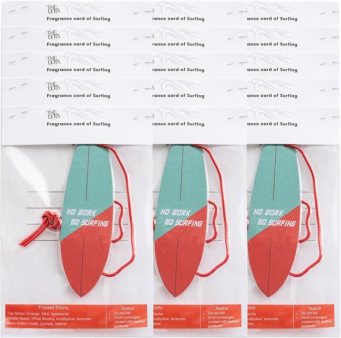THEDOTS 15 Pack Frosted Ebony Surfboard Hanging Car Air Fresheners, Detachable Message Cards with Surfing Art, Long-lasting Scent for Car & Home