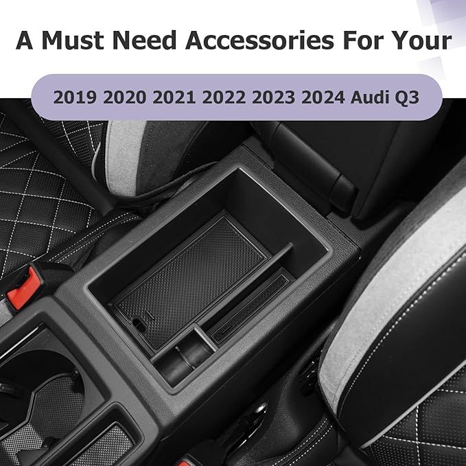 LUWU for 2019 2020 2021 2022 2023 2024 Audi Q3 Center Console Organizer 2024 2025 Audi Q3 Accessories 2024 2025 Audi Q3 F3 Armrest Console Organizer 2025 Q3 Audi Armrest Organizer Insert Tray (Black)