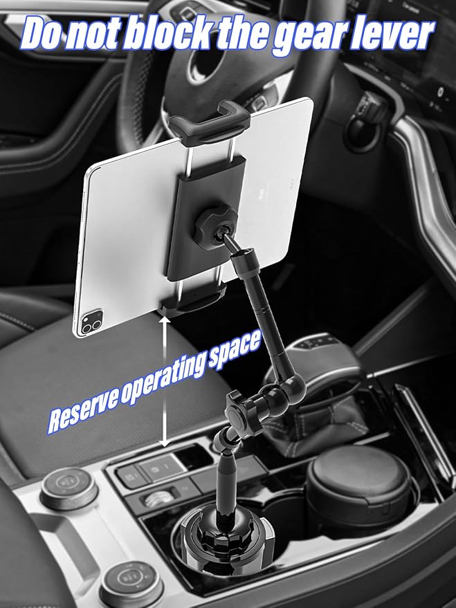 Car Cup Holder Tablet Mount for 4.7-13" iPad & Phone, Extra-Length Metal Arm(12.9") Truck Cup Tablet Holder with 360° Adjustable Arm, Cupholder for iPad Pro, Air, Mini, Galaxy Tab, Fire HD