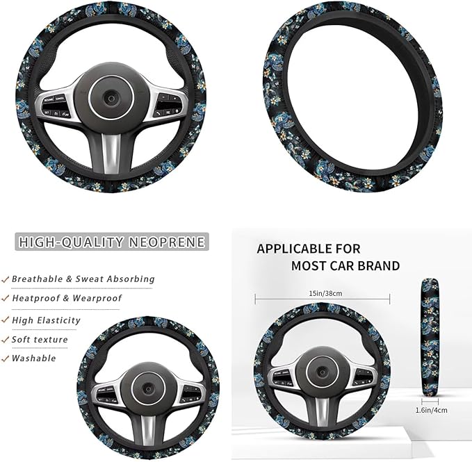 Steering Wheel Cover Men with Sea Turtle Car Accessories Handbrake Cover Cup Coaster Car Interiors Decor Fit for SUV Truck Vans