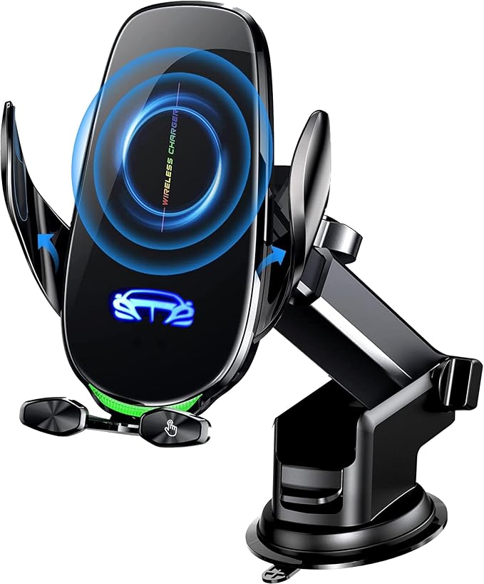 Wireless Car Charger Mount, Fast Charging Auto Clamping 15W Intelligent Dual Control Induction Car Phone Holder Mount Wireless Charging Compatible with All iPhone Android Smartphone