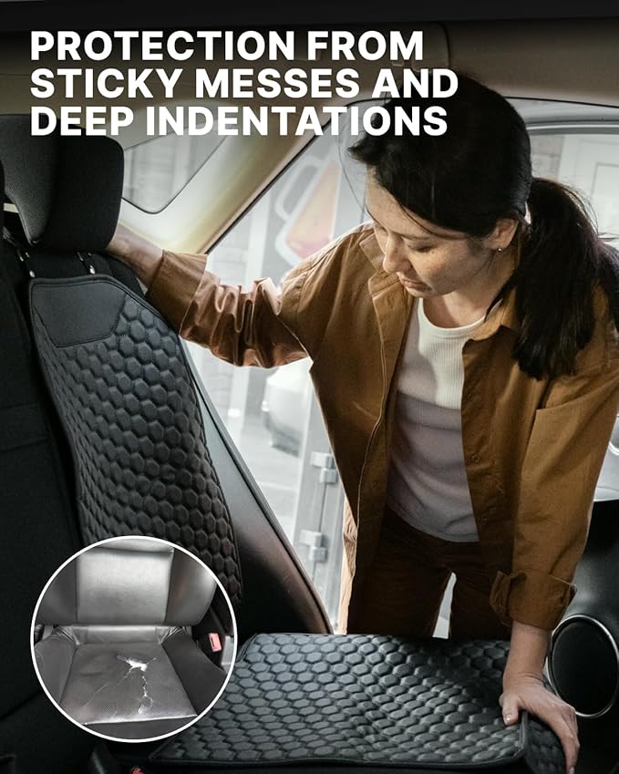 Owleys Premium Leather Car Seat Protector for Child Car Seat Cover from Dirt Scratches - Infant Car Seat Protector for Back Seat/Front Booster Seat Protector Under Baby Car Seat Waterproof 1pc Black