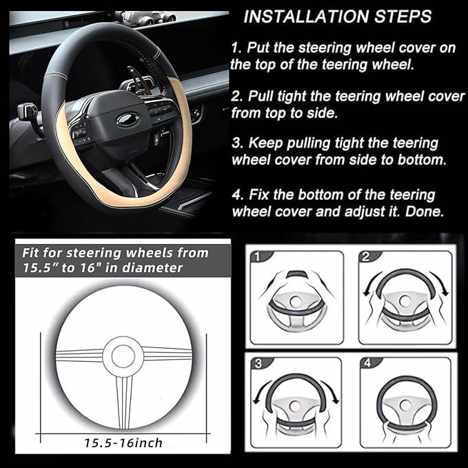 Valleycomfy Microfiber Leather Steering Wheel Cover Large-Size for F150 F250 F350 Ram 4Runner Tacoma Tundra Range Rover Model S X with 15 1/2 inches-16 inches Outer Diameter Beige