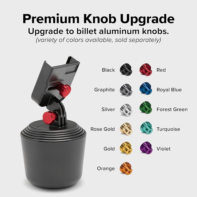 WeatherTech CupFone with Solid Billet Aluminum Knobs - Forest Green, Adjustable Phone Holder for Smartphones, 360 Rotatable Base, Easy Access Charging