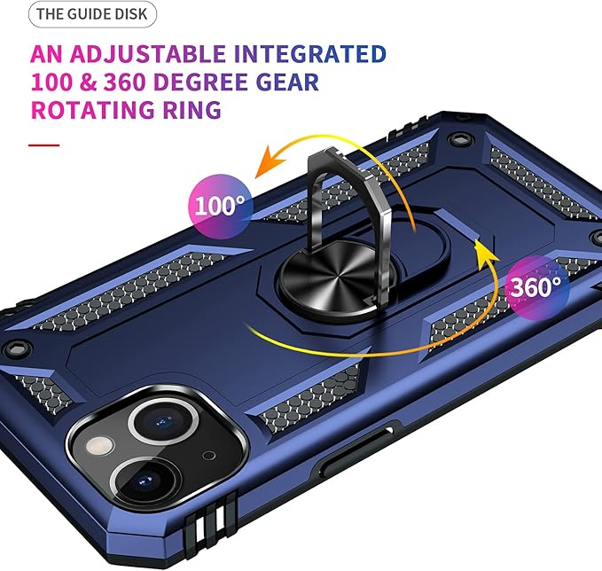 IKAZZ for iPhone 13 Case 6.1 Inch with Screen Protector,Military Grade Shockproof Heavy Duty Protective Phone Cover Pass 16ft Drop Test with Magnetic Kickstand Car Mount Holder,Blue