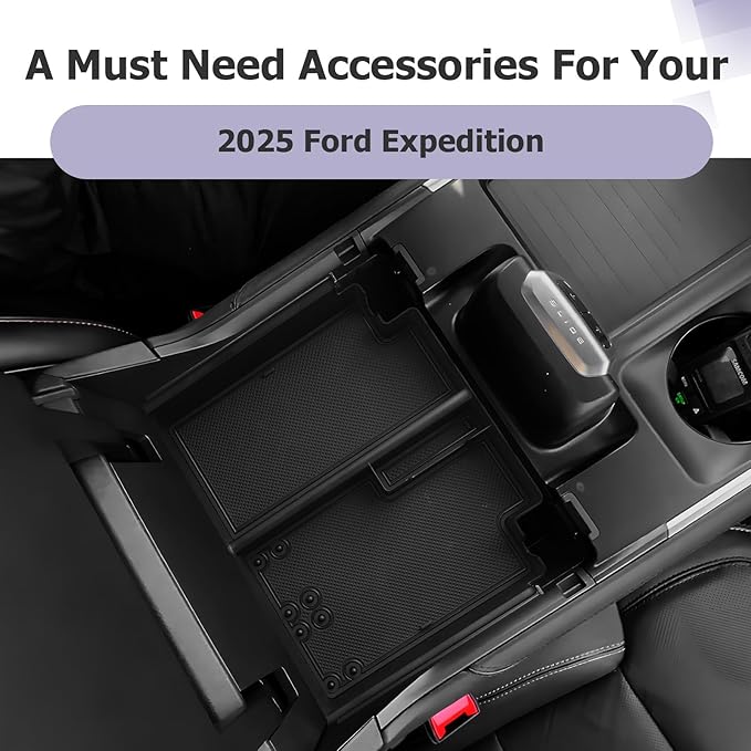 LUWU Center Console Organizer for 2025 2026 Ford Expedition Active/Platinum/Tremor/King Ranch Accessories Armrest Storage Box Tray Organizer Insert Tray ABS Material 2025 Expedition Accessories Black