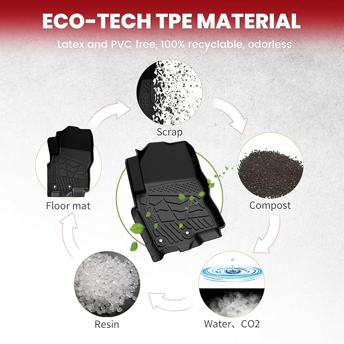 LASFIT Floor Mats for Nissan Frontier 2009-2021 Crew Cab (Not Fit King Cab), All Weather TPE Custom Fit Easy Clean Durable No-Curling Floor Liners for Frontier 1st & 2nd Row Car Mats, Black