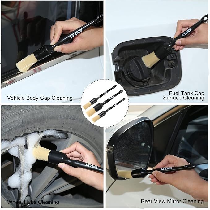 5pcs Car Detailing Brushes Set, Boars Hair Auto Car Detail Brush Kit No Scratch, Ultra Soft Car Duster Brushes Perfect for Interior, Exterior Cleaning, Wheels,Tires,Leather Seats…