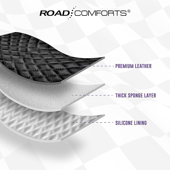 Road Comforts Leather Steering Wheel Cover – Black & Purple, Universal Fit 14.5-15 Inch, Microfiber Leather, Anti-Slip & Breathable Design for Men and Women