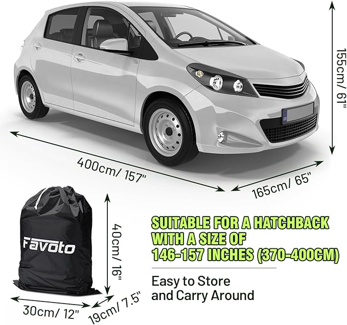Favoto Hatchback Car Cover Waterproof 6 Layers All Weather for Automobiles Heavy Duty Full Exterior Cover Outdoor Sun Snow Protection Universal Fit for Hatchback (146-157 inch)