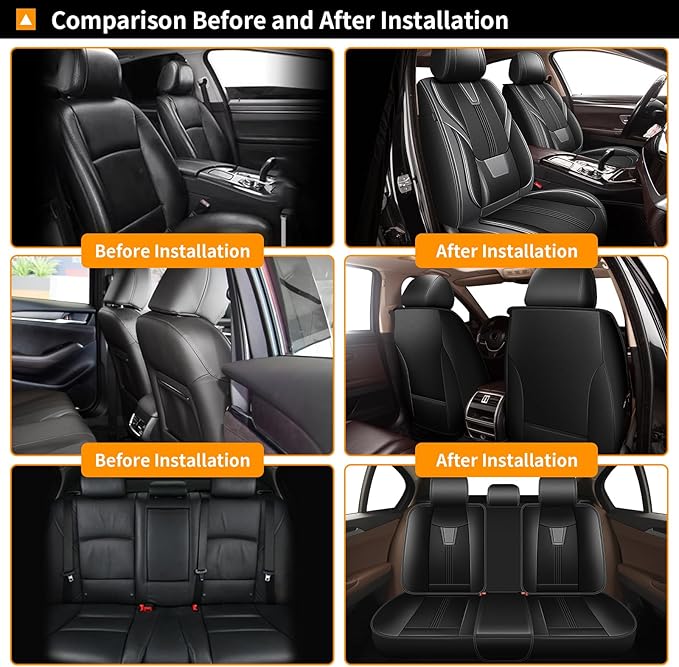 AOMSAZTO Seat Covers Full Set for Chevrolet Chevy Malibu 2009-2025 2026: Faux Leather Car Seat Cover Soft Comfortable Durable Breathable Waterproof(5 Seats, Black&Grey)