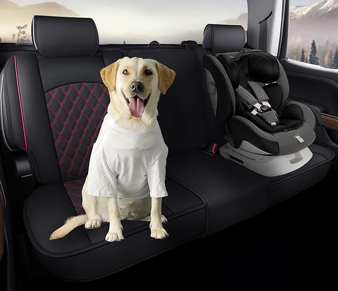 Aierxuan Back Seat Covers for Chevy Silverado GMC Sierra Pickup Custom Fit 2007-2025 1500 2500HD 3500HD Crew Double Extended Cab Waterproof Leather Split Bench 40/60, 50/50 (Rear Seat/Red)