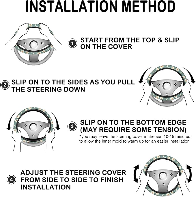 White Daisy Steering Wheel Cover with 2 Pcs Car Coasters Neoprene Steering Wheel Cover for Women Men Anti-Slip Breathable Car Accessories Universal 15 Inch Fit Auto Cars Trucks