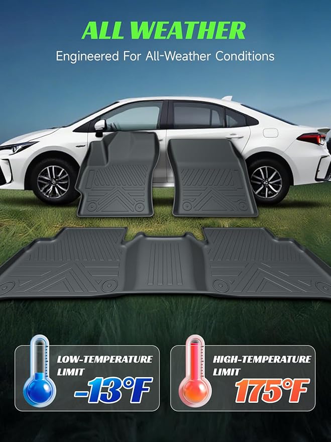 TPE All-Weather Floor Mats for Toyota Corolla Sedan 2020-2023 2024 2025 | Custom Fit Heavy Duty Truck Floor Liners | Front & Rear Row Protection | Durable, Odorless, Accessories (3-Piece Set, Black)