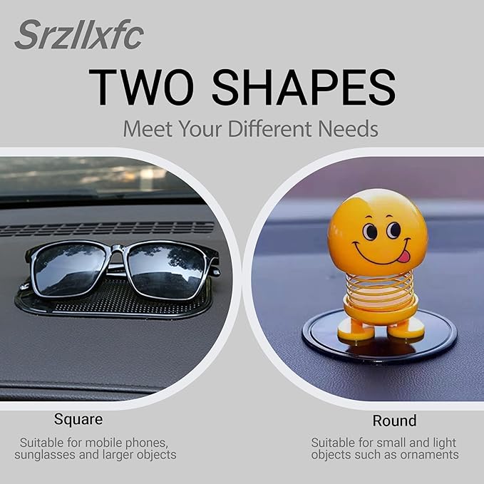 12-Pack Anti-Slip Dashboard Mats for Car - 6 Rectangular & 6 Circular Rubber Pads for Phones, Sunglasses, Keys - Heat Resistant & Reusable Car Grip Mat (Black)