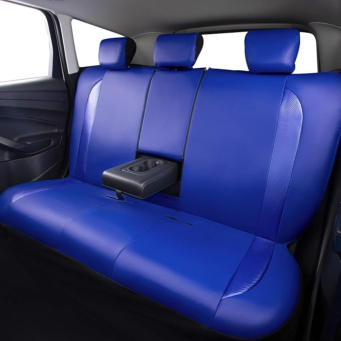 Flying Banner car seat Covers Protects Water Proof Faux Leather Carbon Fiber Fronts Rear Bench Covers (Blue Blue, Full Set - 8PCS)