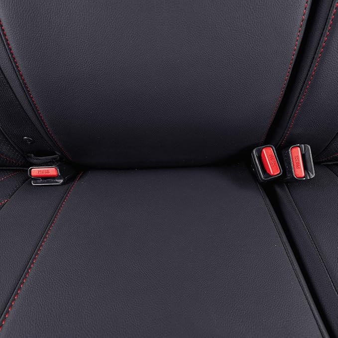 EKR Custom Fit Tacoma Car Seat Covers for Select Toyota Tacoma 2016 2017 2018 2019 2020 2021 2022 2023 Access Cab - Full Set,Leather(Black with Red Trim)