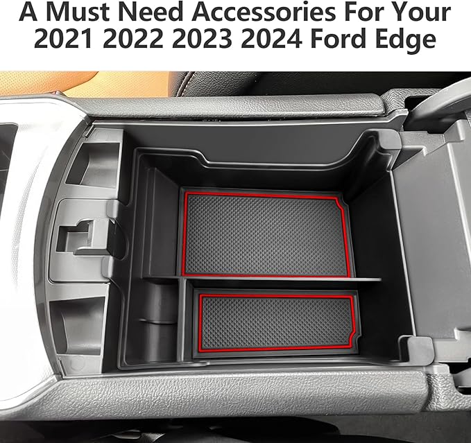 LUWU for 2024 Ford Edge Center Console Organizer Tray 2020 2021 2022 2023 2024 Ford Edge SE/SEL/ST-Line/Titanium/ST Console Organizer Armrest Storage Box Armrest Tray 2024 Ford Edge Accessories (Red)