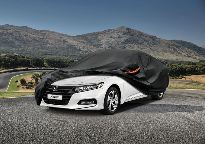 kayme 7 Layers Car Cover Custom Fit for Honda Accord Sedan/Coupe (2001-2025) Waterproof All Weather for Automobiles, Outdoor Full Cover Rain Sun UV Protection with Zipper Cotton/Black