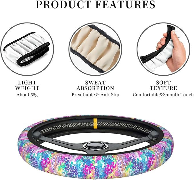 Dujiea Colorful Abstract Animal Texture Elastic Stretch Steering Wheel Cover, Anti-Slip and Durable Car Steering Wheel Accessories for Women Men, 15 Inch Universal Fit Car, Truck, SUV