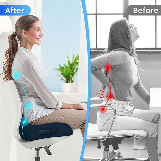 Seat Cushion, Memory Foam Office Chair Seat Cushion for Office Chairs/Car/Long Trip/Desk Chair/Gaming, Extra Large Size for Sciatica & Hip & Tailbone Pain Relief, Sciatica Support (Blue)