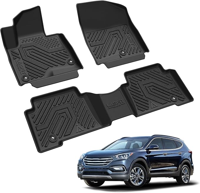 LASFIT Floor Mats for Hyundai Santa Fe Sport 2018 2017 2016 2015 2014 2013 (Only Fit 5-Passenger), All Weather TPE Custom Fit Floor Liners 1st & 2nd Row Car Mats Accessoires, Black