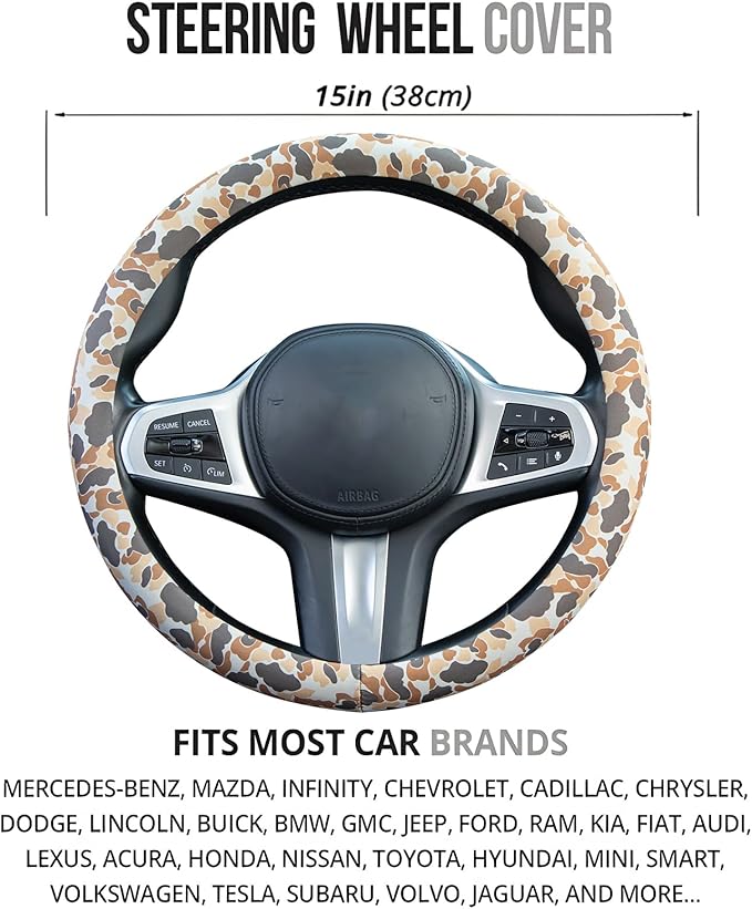 Tan Duck Camo Steering Wheel Cover Auto Steering Wheel Protector, Anti-Slip, Breathable, Absorbing Sweat, Universal Camo Car Accessories 14.5–15 inch,Fit for Most Car, Trucks, SUV