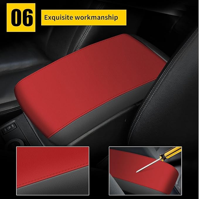 AOMSAZTO Console Covers for 2008-2013 Toyota Highlander Armrest Covers for Toyota Highlander Black with Red Leather