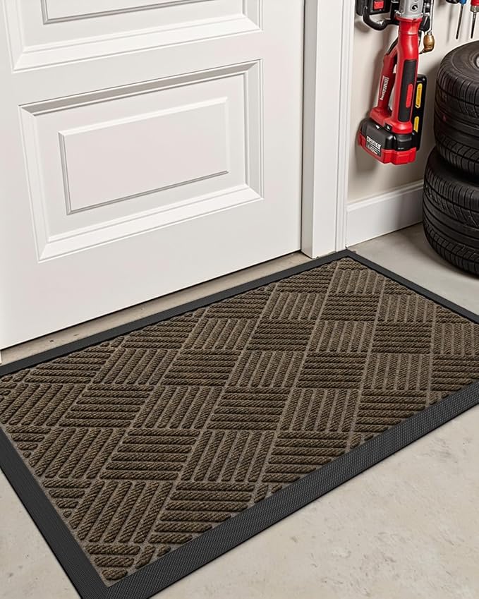 DEXI Front Door Mat Outside Entrance, 4x6 ft Rubber Entry Doormat Heavy Duty, Welcome Mats Non Slip for Inside House Floor Entryway Back Doors Exterior Patio, Diamond Brown