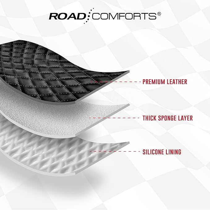 Road Comforts Leather Steering Wheel Cover – Black & Red Universal Fit 14.5-15 Inch, Microfiber Leather, Anti-Slip & Breathable Design for Men and Women