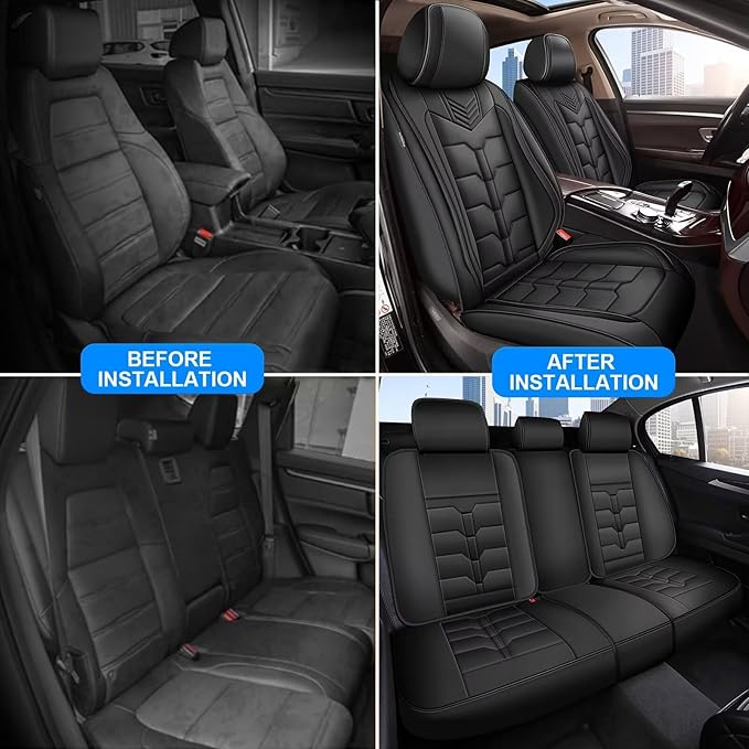 Seat Covers Fit for Chevrolet Chevy Bolt 2017-2025 Full Set Car Seat Cover Faux Leather Seat Cushion Waterproof Auto Protectors(Black)-2 Rows 5 Seats
