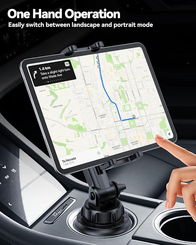 Cup Holder Tablet Mount for Car, Universal iPad Cup Holder Mount for Truck with Adjustable Arm for iPad Pro 12.9/11/10.5/9.7/Air/Mini, iPhone, Samsung Galaxy Tab/Z Fold 4/3, 4.7-13" Tablets
