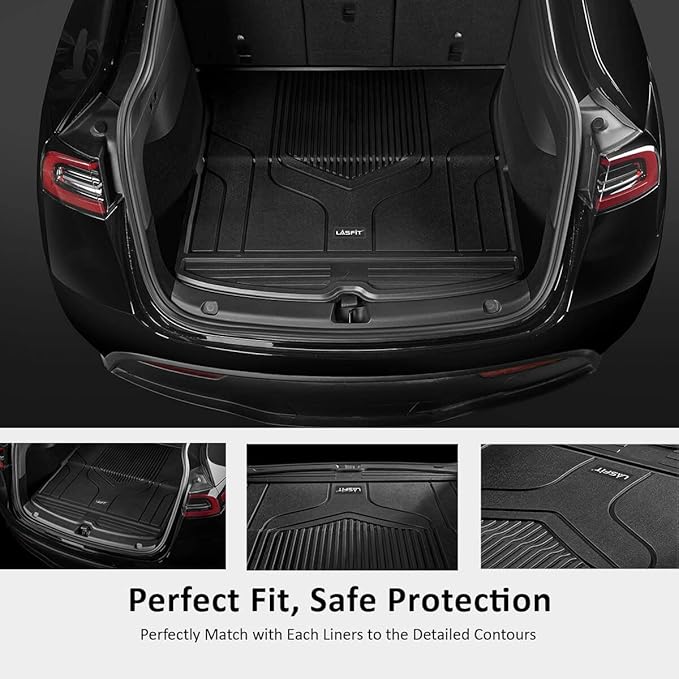 LASFIT Premium Extra Thick Trunk Mats for Tesla Model Y 2025 2024 2023 2022 2021 2020, TPE All Weather Custom Fit 5 Seater Car Mat Cargo Liner, Black