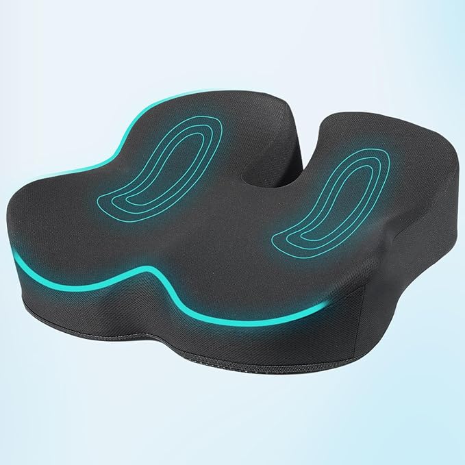 Seat Cushion, Extra Large Memory Foam Seat Cushion for Office Chair, Car Seat, Airplane, Relieving Hip Pressure, Coccyx and Sciatica Pain for Long Sitting (Black)