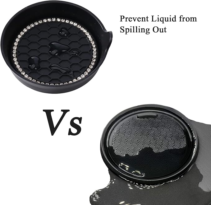 Amooca Car Cup Coaster Universal Non-Slip Cup Holders Bling Crystal Rhinestone Car Interior Accessories 4 Pack Light Blue