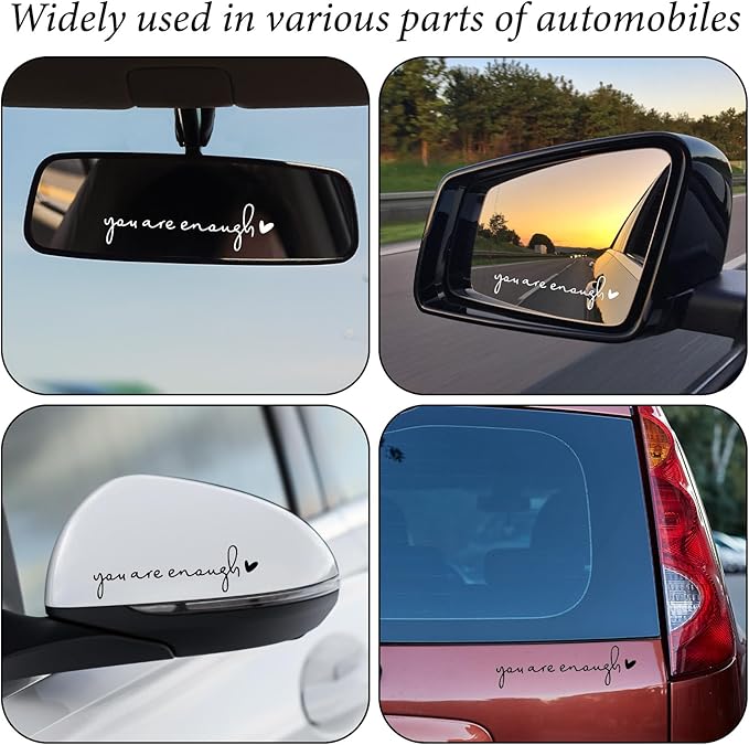 6X You are Enough Car Mirror Decal, Cute Car Stickers for Women's, Cars Decals, Cars Decorations Interior, Mirror Decal, Auto Stickers and Decals, Valentine's Day Gifts for Her (Black/White)