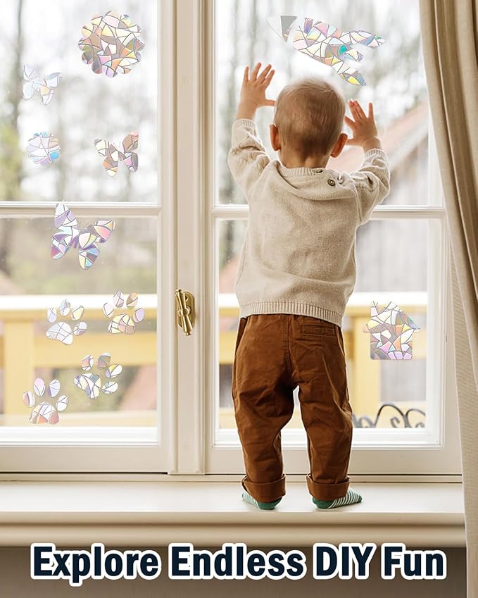 Rainbow Window Privacy Film with Installation Tools, 3D Decorative Vinyl, Stained Glass Decals, Removable, Peep-Proof, Static Cling, Heat Control (35.4 x 78.7 Inch)