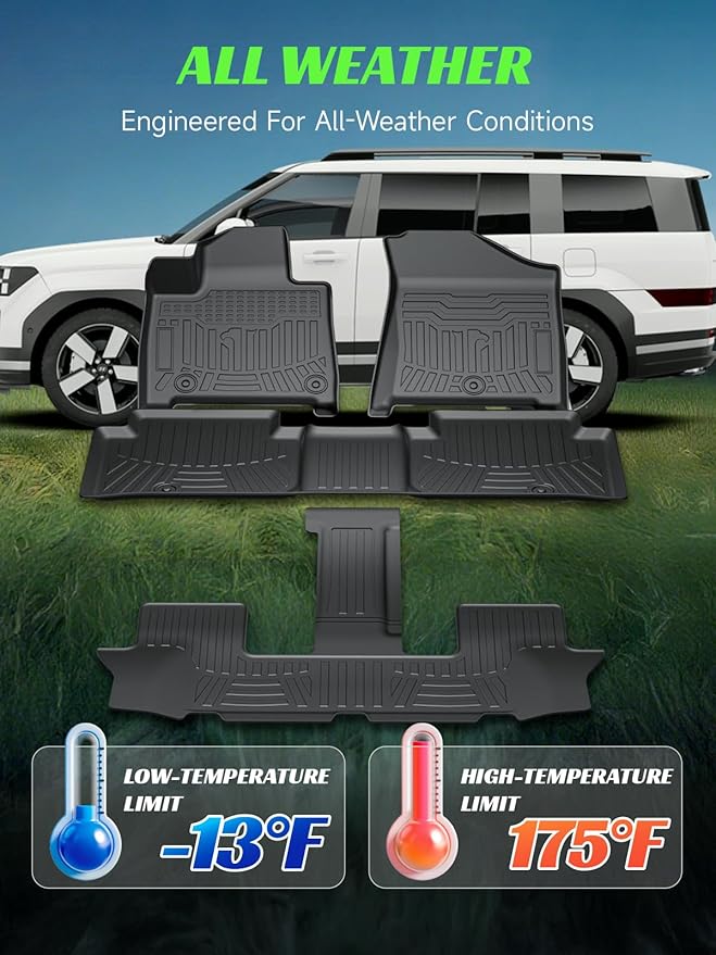 TPE All-Weather Floor Mats for Santa Fe 2024 2025 (Not for Hybrid)| Custom Fit Heavy Duty Truck Floor Liners | Front & Rear Row Protection | Durable, Odorless (4-Piece Set, Black)