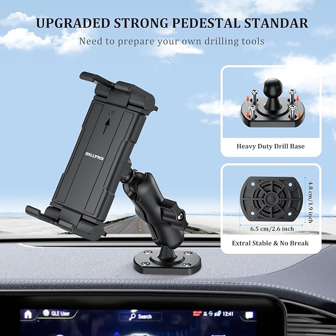OHLPRO Tablet Holder for Car & Truck Dashboard Heavy Duty iPad Mount with Drill Base 360° Rotating Arm, Compatible with 5"-13" Tablets & Phones, Kindle, Ideal for Commercial Vehicles, Wall, Desk