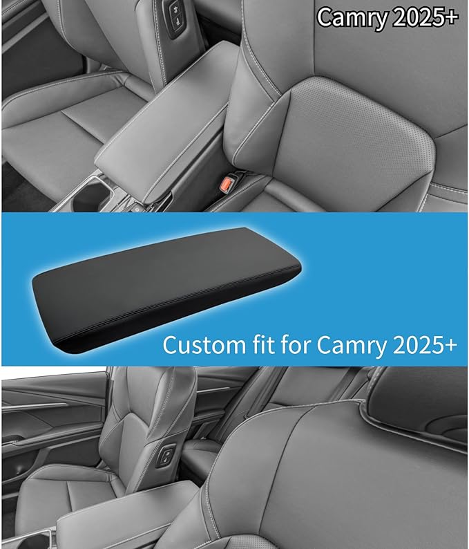 POSAID Center Console Armrest Cover for 2025 Toyota Camry (XSE/XLE/SE/LE) Leather Armrest Cover for 2025 Toyota Camry Accessories, Black Trim