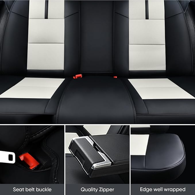 Auto Car Seat Covers Accessories Front Seat Leather Cushion Protector Breathable Waterproof Seat Cover for Cars Universal Fit (Black&White, Front Pair)