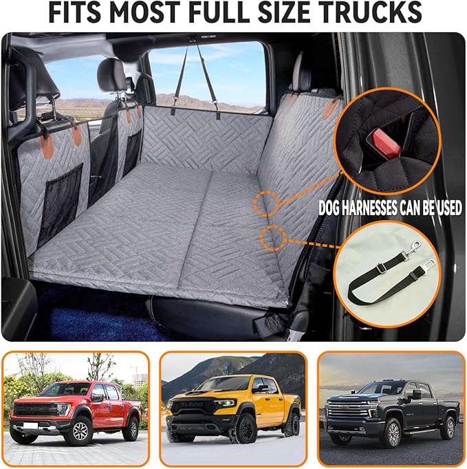 YJGF Dog Back Seat Extender for Truck,Truck Seat Cover Back Seat,Dog Hammock for Truck,Pet Seat Covers for Dogs,Hard Bottom Seat Extender for Dogs,Dog Seat Cover for F150/RAM1500/Silverado (Gray)