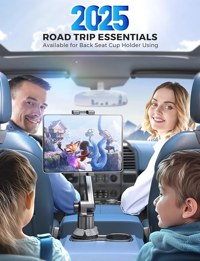 eSamcore Cup Holder Tablet Mount for Truck, Car Tablet Holder with Adjustable 15" Height 360° Rotation Stand, 0.9" Depth Clamp Fit for iPad Air/Pro/Mini 4.7"-12.9" Foldable Phone iPhone